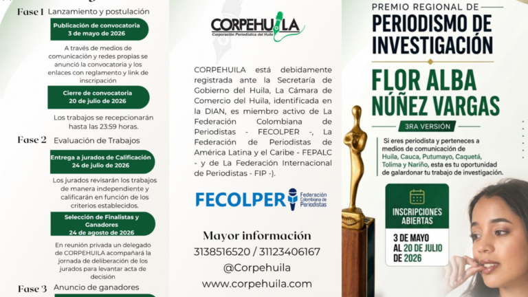Es acto, planeado por La Corporación Periodística del Huila, concentra la atención, tanto del gremio informativo regional, como de autoridades civiles, organizaciones gremiales, entidades culturales del Huila y de la sociedad civil en general, por el significado y el alcance que tiene hoy, en la crisis por la que atraviesa El Periodismo nacional, derivada de la pérdida de La Credibilidad, como su razón de ser El 10 de septiembre de 2026, se vino encima @tvnoticiascol @enlacepaishuila