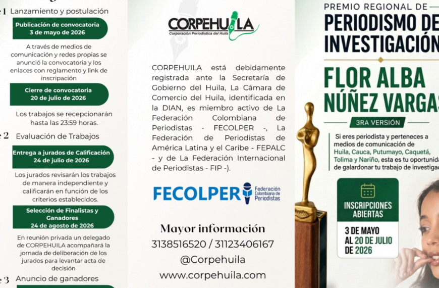 Es acto, planeado por La Corporación Periodística del Huila, concentra la atención, tanto del gremio informativo regional, como de autoridades civiles, organizaciones gremiales, entidades culturales del Huila y de la sociedad civil en general, por el significado y el alcance que tiene hoy, en la crisis por la que atraviesa El Periodismo nacional, derivada de la pérdida de La Credibilidad, como su razón de ser El 10 de septiembre de 2026, se vino encima @tvnoticiascol @enlacepaishuila
