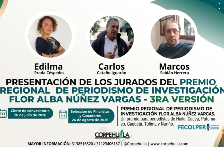 Dos departamentos, cinco categorías y 13 trabajos hacen parte de la tercera versión del Premio Regional de Periodismo de Investigación Flor Alba Núñez Vargas. Tercera versión. Periodismo de investigación regional se abre paso @tvnoticiascol @enlacepaishuila